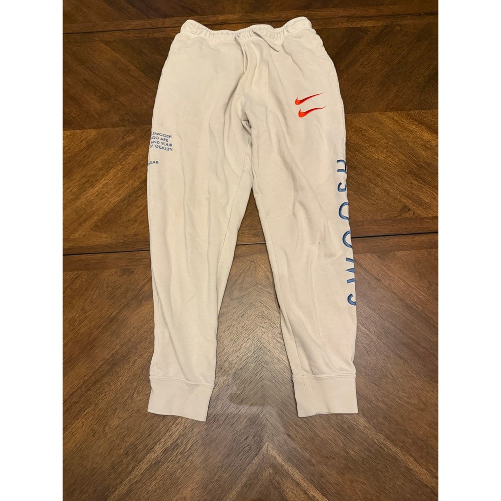 Nike Sportswear Swoosh Fleece Joggers Cream Beige Multi Logo Sweatpants Mens S